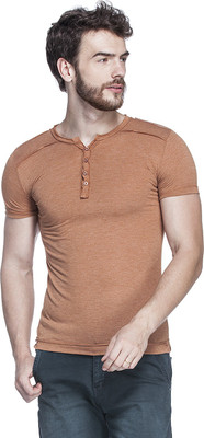 

Tinted Solid Men's Henley Brown T-Shirt, Tan
