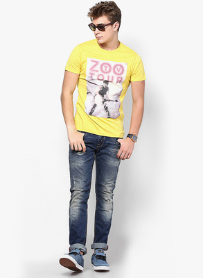 

Jack & Jones Graphic Print Men's Round Neck Yellow T-Shirt, Maize