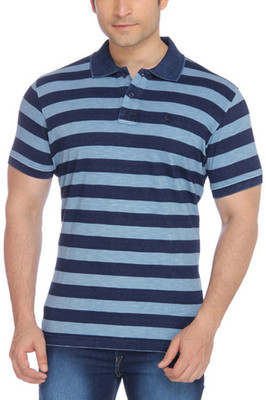 

Parx Striped Men's Flap Collar Neck Blue T-Shirt