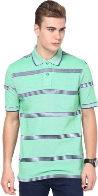 

Mudo Striped Men's Mandarin Collar Green T-Shirt