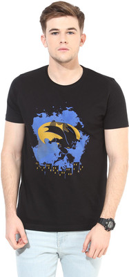 

White Kalia Printed Men's Round Neck Black T-Shirt