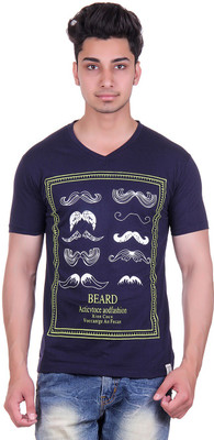 

Urban Street Solid, Graphic Print Men's V-neck Blue T-Shirt, Navy