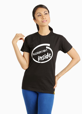 

Campus Sutra Printed Women's Round Neck Black T-Shirt