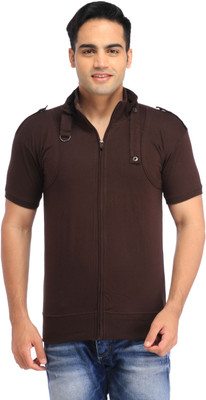 

Tees Collection Solid Men's Flap Collar Neck Brown T-Shirt