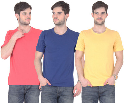 

FnMe Solid Men' Round Neck Multicolor T-Shirt(Pack of 3, Blue;gajri;yellow