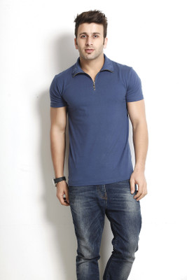 Gritstones Solid Men Polo Neck Black T-Shirt