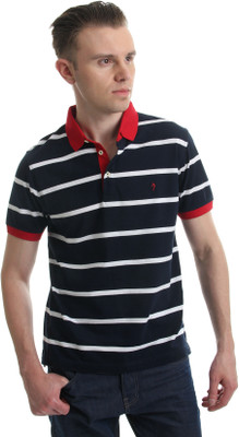 

Indian Terrain Striped Men' Polo Neck Dark Blue, White T-Shirt, Navy