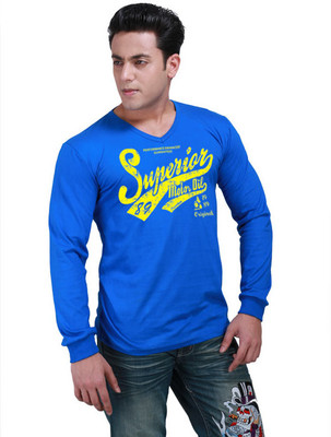 

Inkovy Graphic Print Men' V-neck Blue T-Shirt