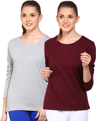 

Ap'pulse Solid Women Round Neck Multicolor T-Shirt(Pack of 2), _gmel_mron
