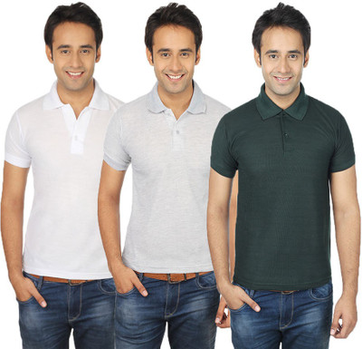 

Quetzal Solid Men's Polo Neck Multicolor T-Shirt(Pack of 3, Green;grey;white