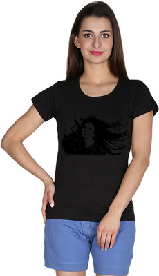 

Faireno Printed Women' Round Neck Black T-Shirt
