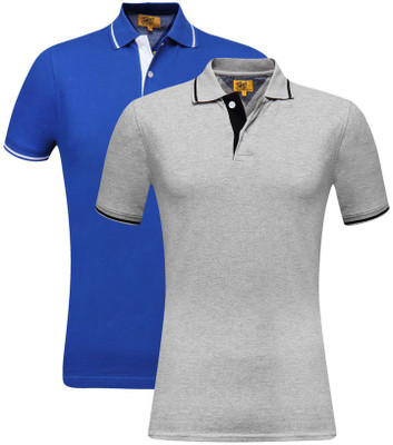 

Campus Sutra Solid Men Henley Multicolor T-Shirt(Pack of 2, Grey;royal blue