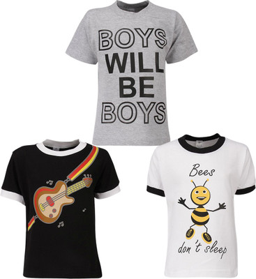 

Gkidz Boys Printed T Shirt(Multicolor, Pack of 3, Black