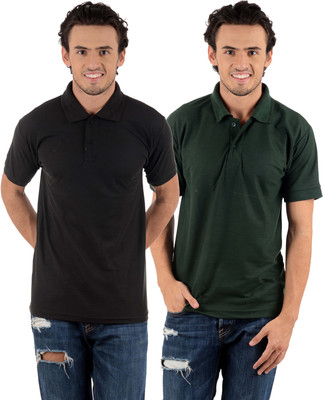 

Blaze Solid Men' Polo Neck Multicolor T-Shirt(Pack of 2, Black;dark green