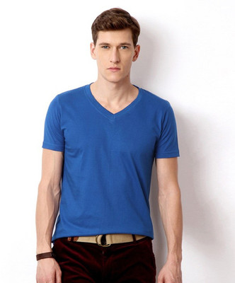 

Style Shell Solid Men's V-neck Blue T-Shirt