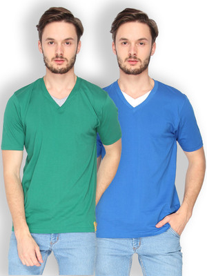 

Campus Sutra Solid Men V-neck Green, Blue T-Shirt(Pack of 2, Dark blue;green