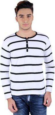 

BigIdea Striped Men' Henley White, Black T-Shirt, Black;white