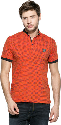 

Mufti Self Design Men's Mandarin Collar Orange T-Shirt