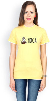 

Campus Sutra Printed Women's Round Neck Yellow T-Shirt