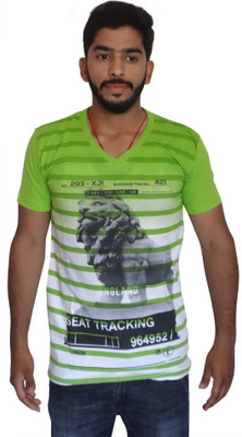 

Uniqe Printed Men's V-neck Green T-Shirt