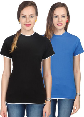 

Campus Sutra Solid Women's Round Neck Black, Blue T-Shirt(Pack of 2