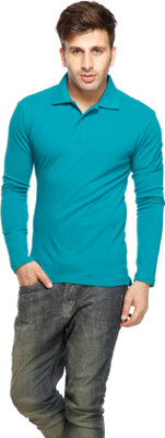

Gritstones Solid Men' Polo Neck Blue T-Shirt