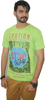 

M|S Graphic Print Men's Round Neck Green T-Shirt, Light green