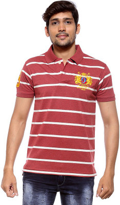 

Sports 52 Wear Striped Men's Polo Neck Maroon T-Shirt
