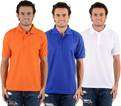 

Blaze Solid Men's Polo Neck Multicolor T-Shirt(Pack of 3, Orange;royal blue;white