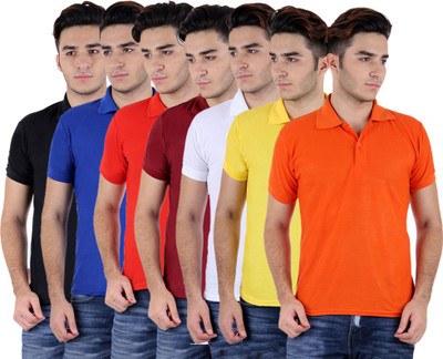 

Sanvi Traders Solid Men Polo Neck Multicolor T-Shirt(Pack of 7