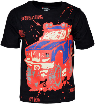 

Pepito Boys Printed Cotton T Shirt(Black, Pack of 1