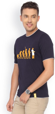 

Campus Sutra Printed Men Round Neck Blue T-Shirt