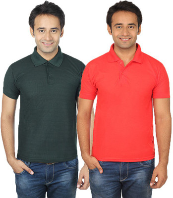 

Quetzal Solid Men's Polo Neck Green, Red T-Shirt(Pack of 2