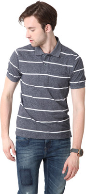 

Mudo Striped Men's Mandarin Collar Grey T-Shirt, Gray