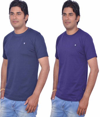 

Leaf Solid Men's Round Neck Blue, Purple T-Shirt(Pack of 2