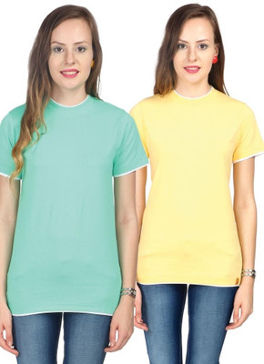 

Campus Sutra Solid Women's Round Neck Green, Yellow T-Shirt(Pack of 2)