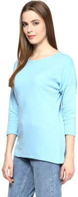 

Hypernation Solid Women' Round Neck Light Blue T-Shirt