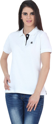 

The Cotton Company Solid Women's Polo Neck White T-Shirt, Aspen white