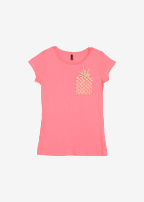 

United Colors of Benetton Girls Solid T Shirt(Pink, Pack of 1, 1aj