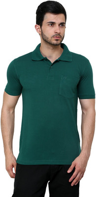 

Cotton County Premium Solid Men's Flap Collar Neck Green T-Shirt, Olive green