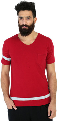 

Mr Button Solid Men's Round Neck Red T-Shirt