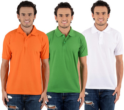 

Blaze Solid Men's Polo Neck Multicolor T-Shirt(Pack of 3, Light green;orange;white