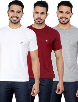 

Cotton County Premium Solid Men's Round Neck Maroon, White, Grey T-Shirt(Pack of 3), Grey;maroon;white