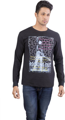 

Oviyon Printed Men's Round Neck Black T-Shirt