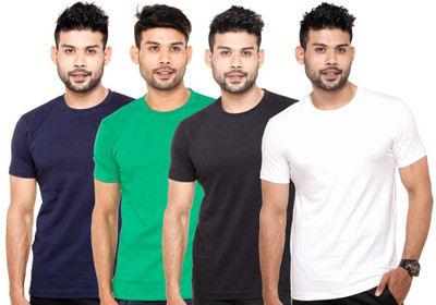 

FLEXIMAA Solid Men's Round Neck Blue, Green, Black, White T-Shirt(Pack of 4, Black;blue;green;white
