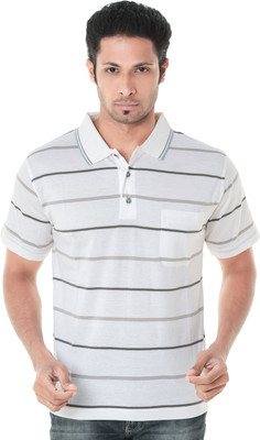 Gleneagles Striped Men Polo Neck White T-Shirt Gleneagles Striped Men Polo Neck White T-Shirt