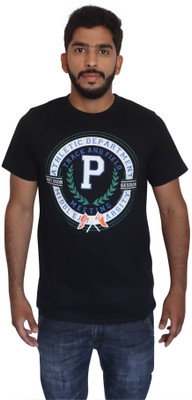 

Uniqe Printed Men's Round Neck Black T-Shirt