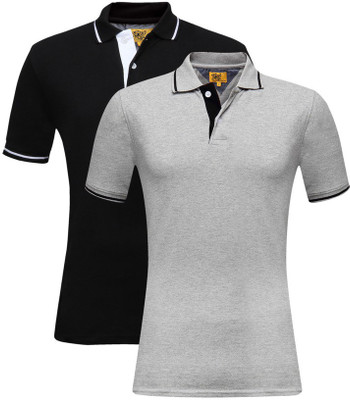 

Campus Sutra Solid Men Henley Multicolor T-Shirt(Pack of 2, Black;grey
