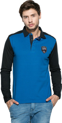 Mufti Solid Men's Polo Neck Blue T-Shirt