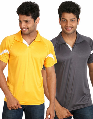 

Campus Sutra Solid Men Polo Neck Yellow, Grey T-Shirt(Pack of 2